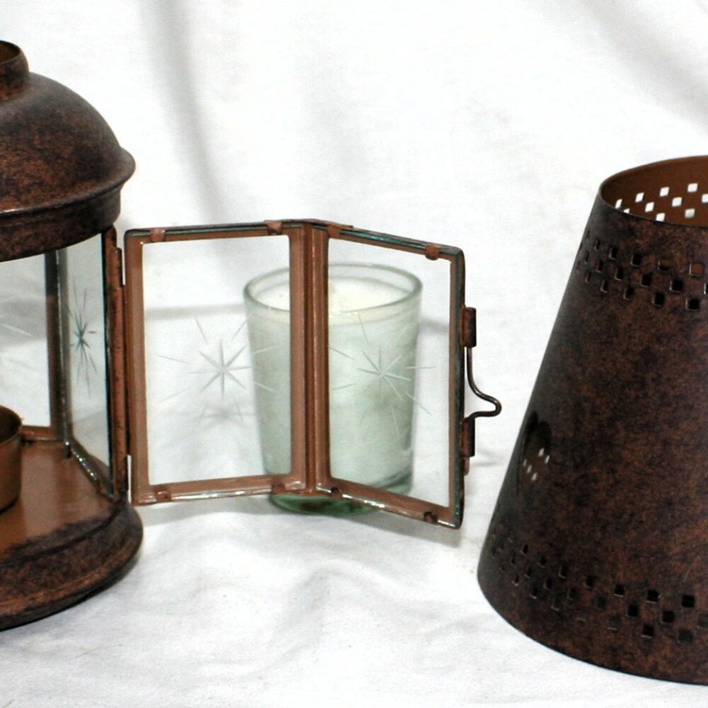 Vintage Yankee Candle Glass & Metal Tea Light Candle Lanterns - Set of 2 - Picture 3 of 12